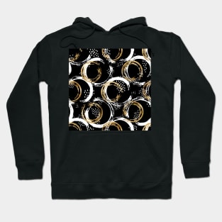 Black White and Golden Mixed Abstract Circles, Minimalist Style Hoodie